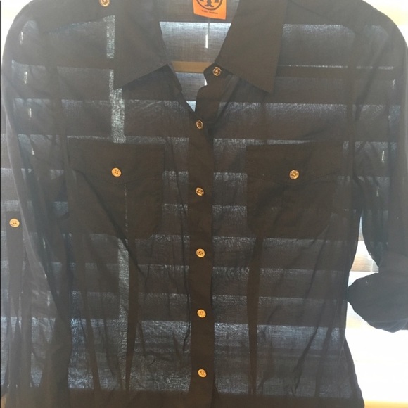 Tory Burch Brigitte navy linen shirt. Size M - Picture 3 of 6